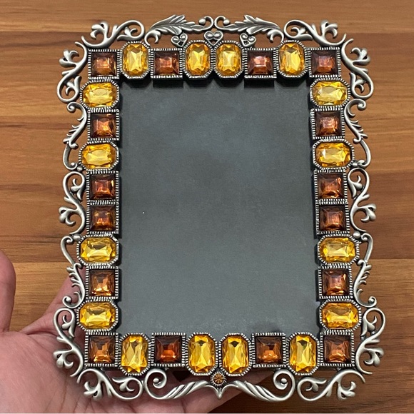 TWO’s Company Gold Amber Austrian Crystal Pewter Silver 4x3 Photo Picture Frame - Picture 5 of 11